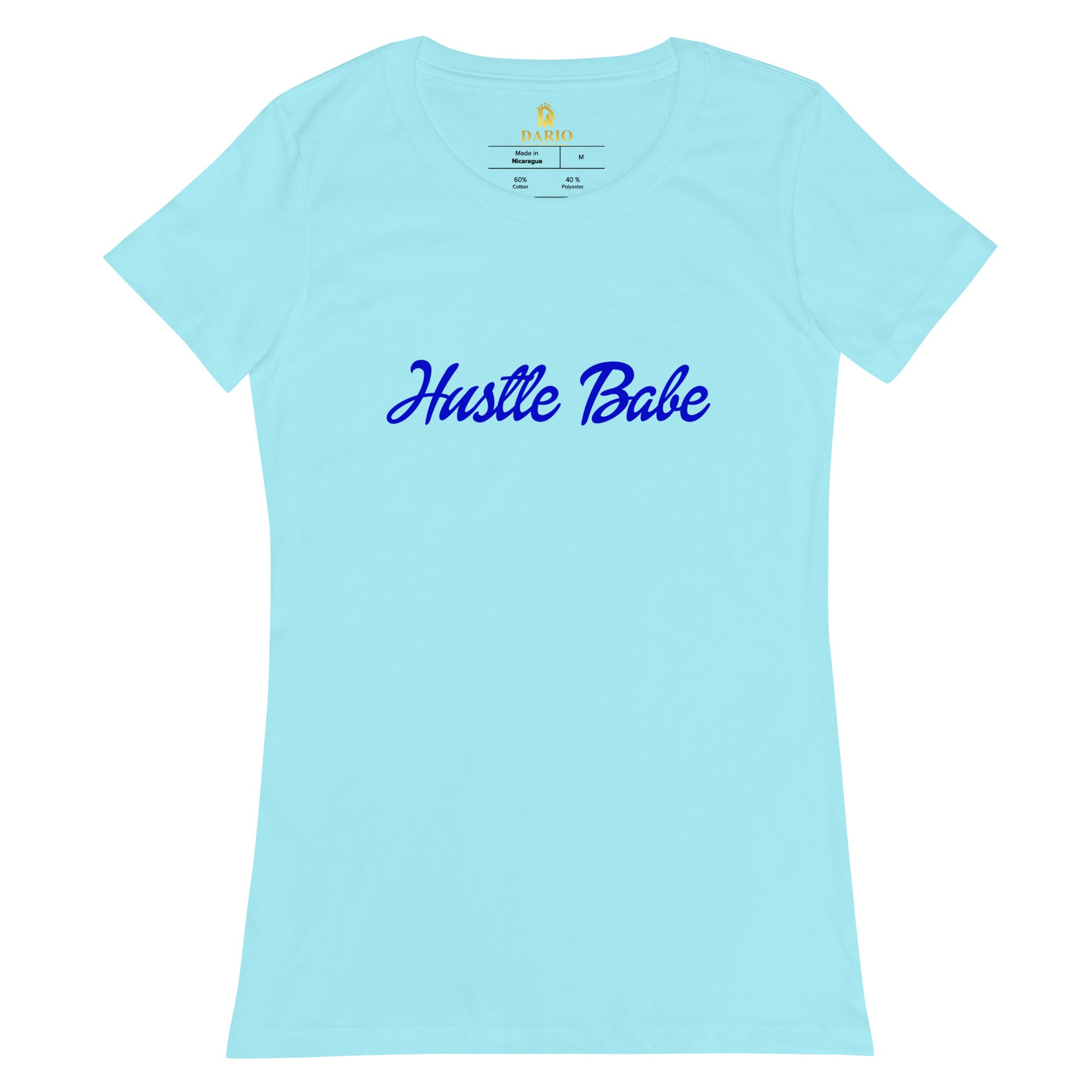 Women’s fitted Hustle Babe Blue Font Tee