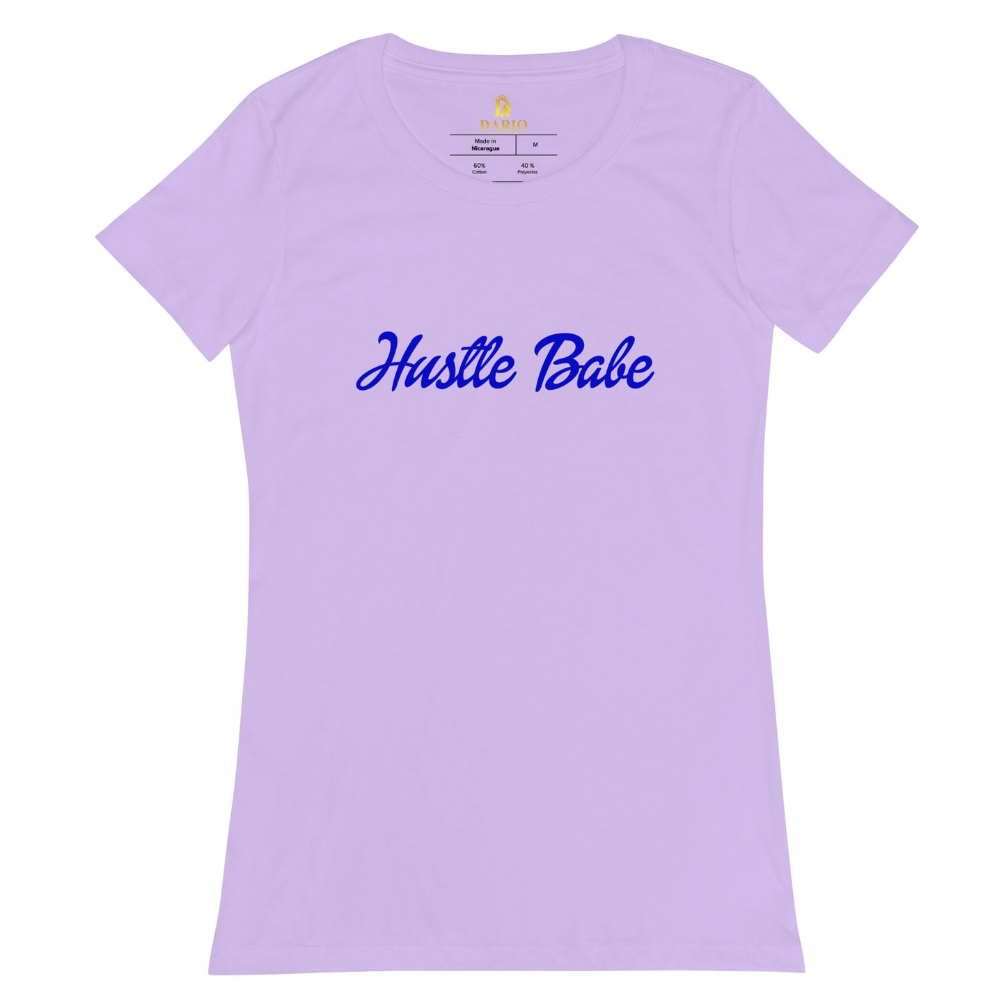 Women’s fitted Hustle Babe Blue Font Tee